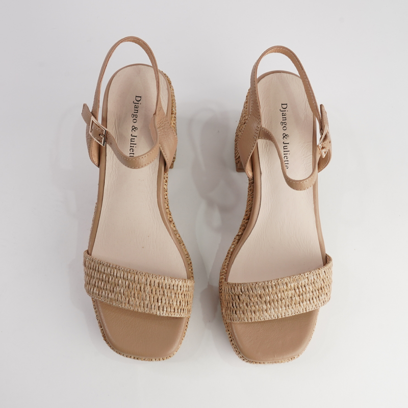 Kondry Natural Raffia/ Camel Leather Heels
