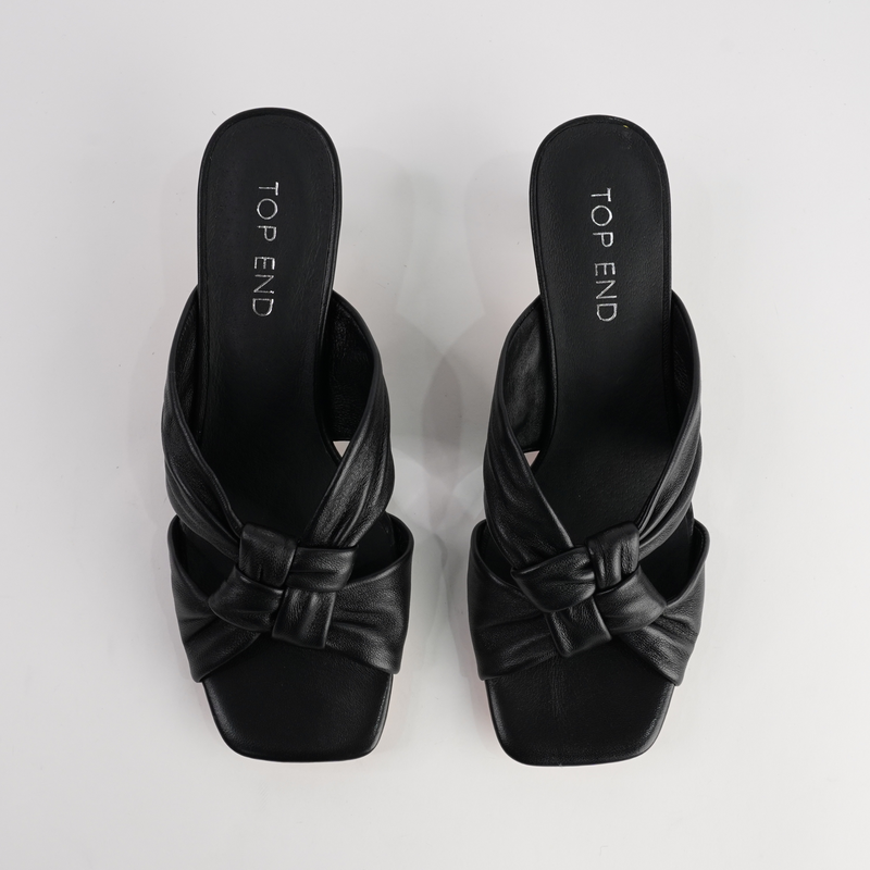 Kineta Black Leather Heels