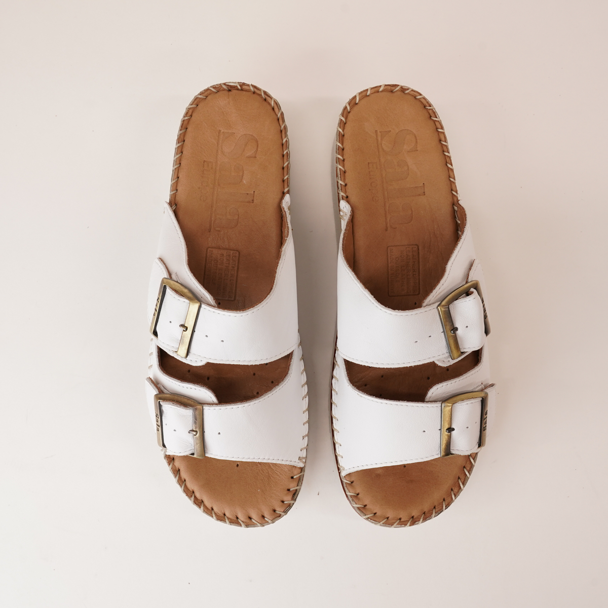 Oasis White Leather Slides - SALA | Shouz