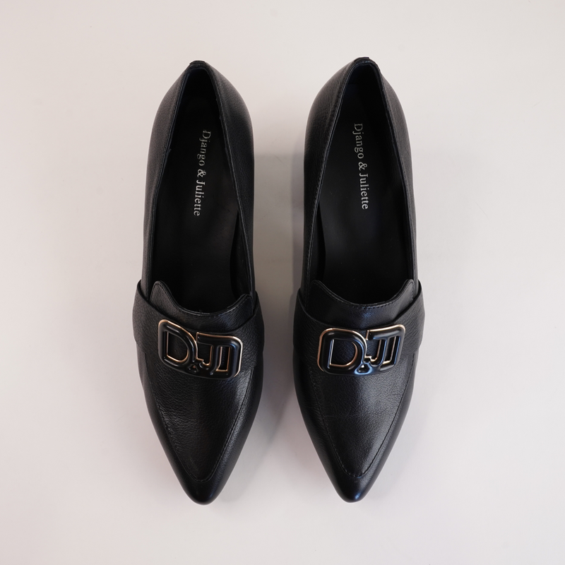 Moseles BlackLeather Heeled Loafers