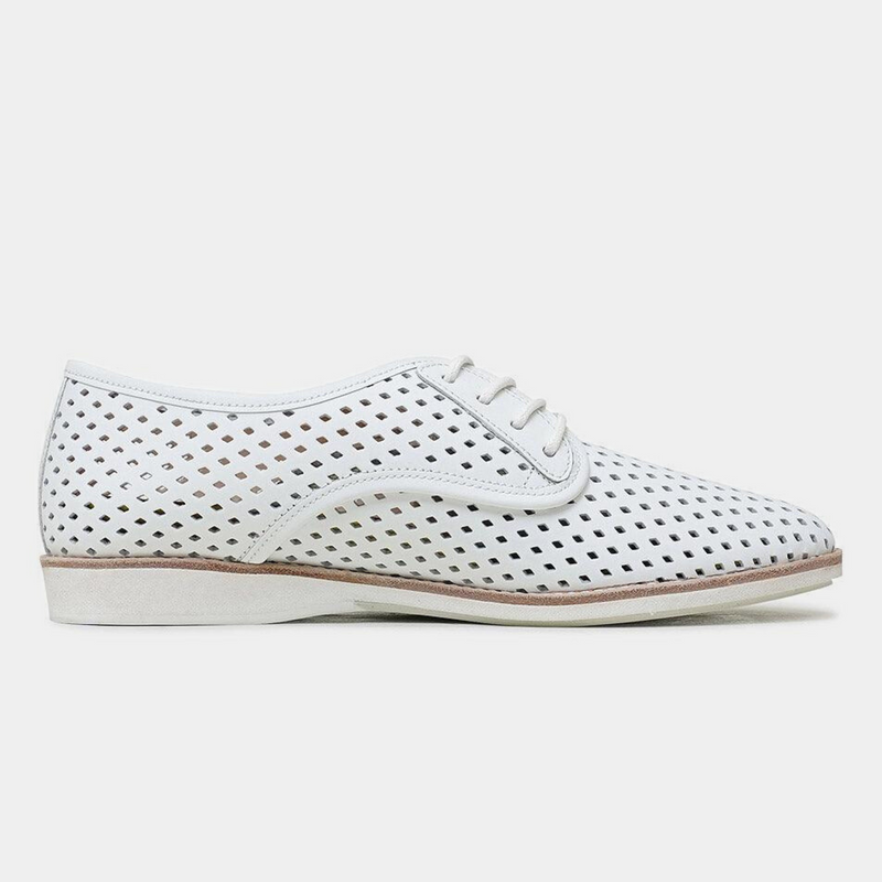 Derby Punch White Leather Lace Up Flats