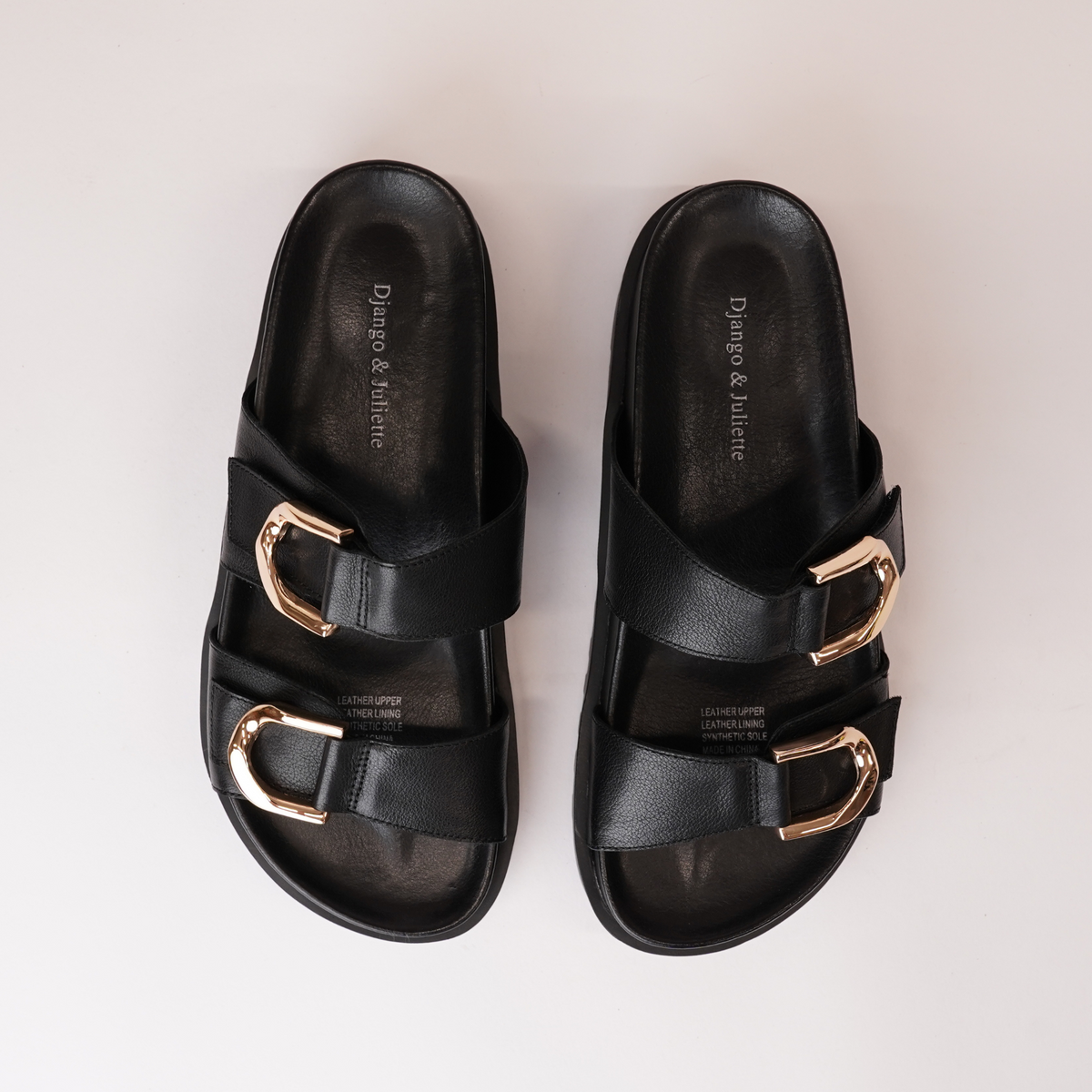 Ullana Black Leather Slides - DJANGO AND JULIETTE | Shouz