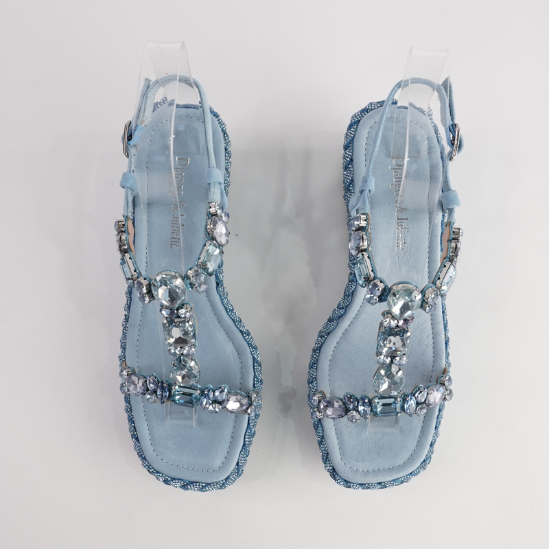 Vontey Denim Suede Wedge Sandals