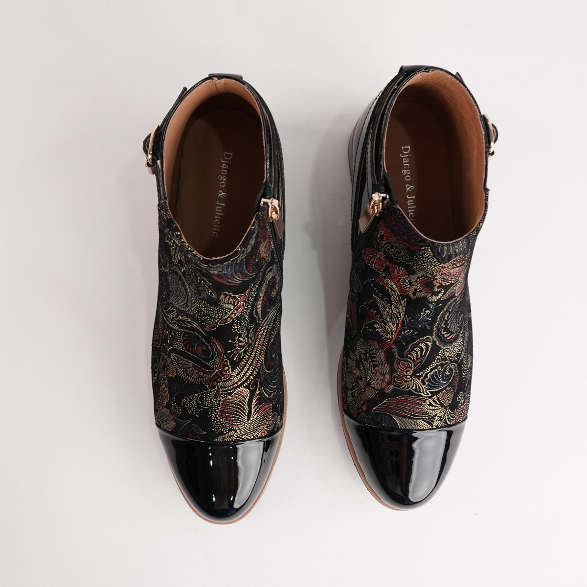 Leart Black Patent/ Black Regal Leather Ankle Boots