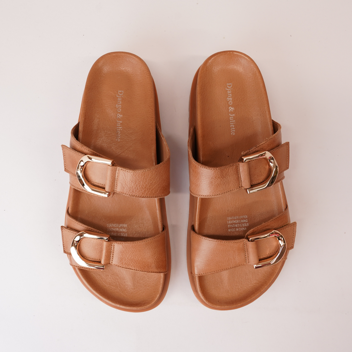Ullana Tan Leather Slides - DJANGO AND JULIETTE | Shouz