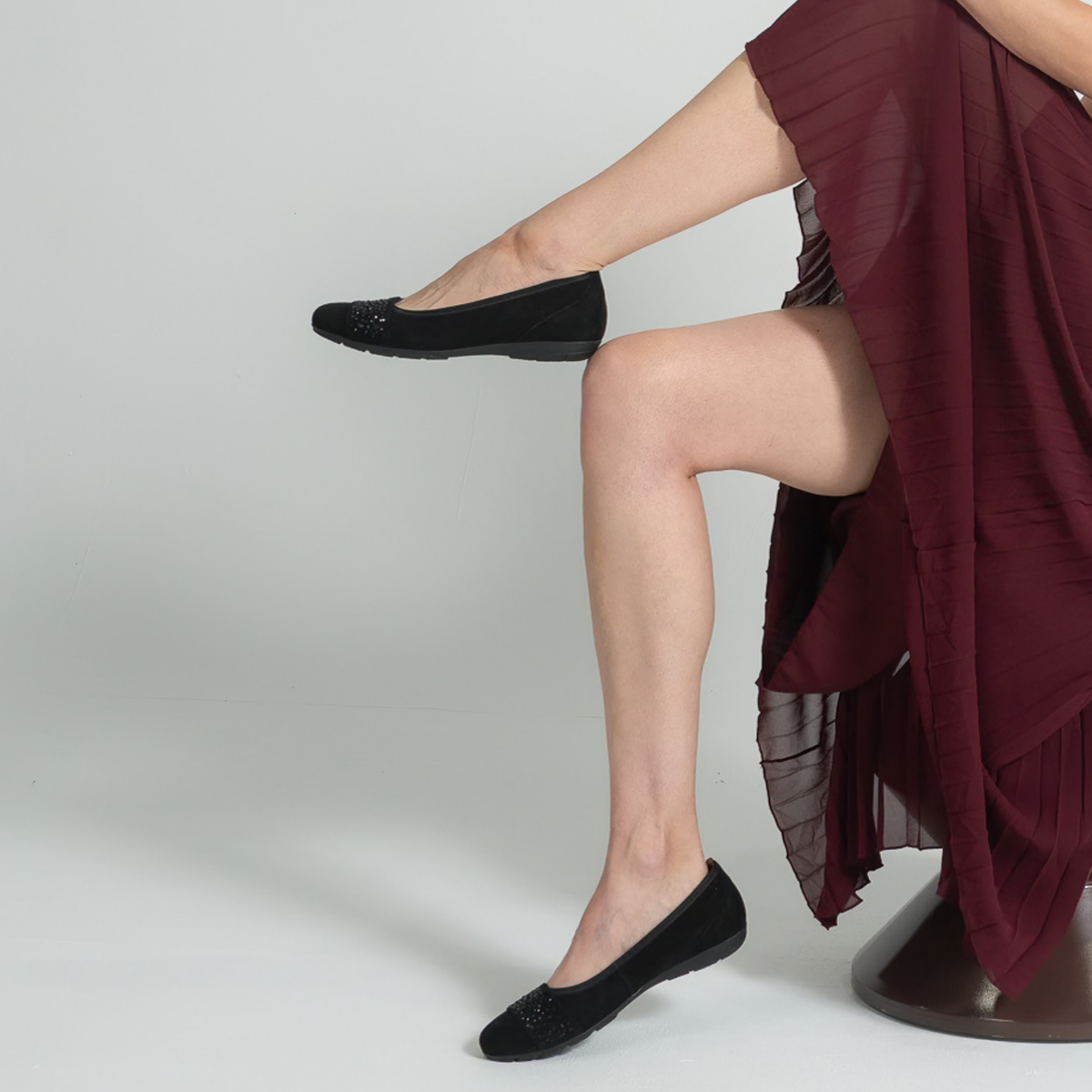 Greta Black Suede Leather Ballet Flats - GABOR | Shouz