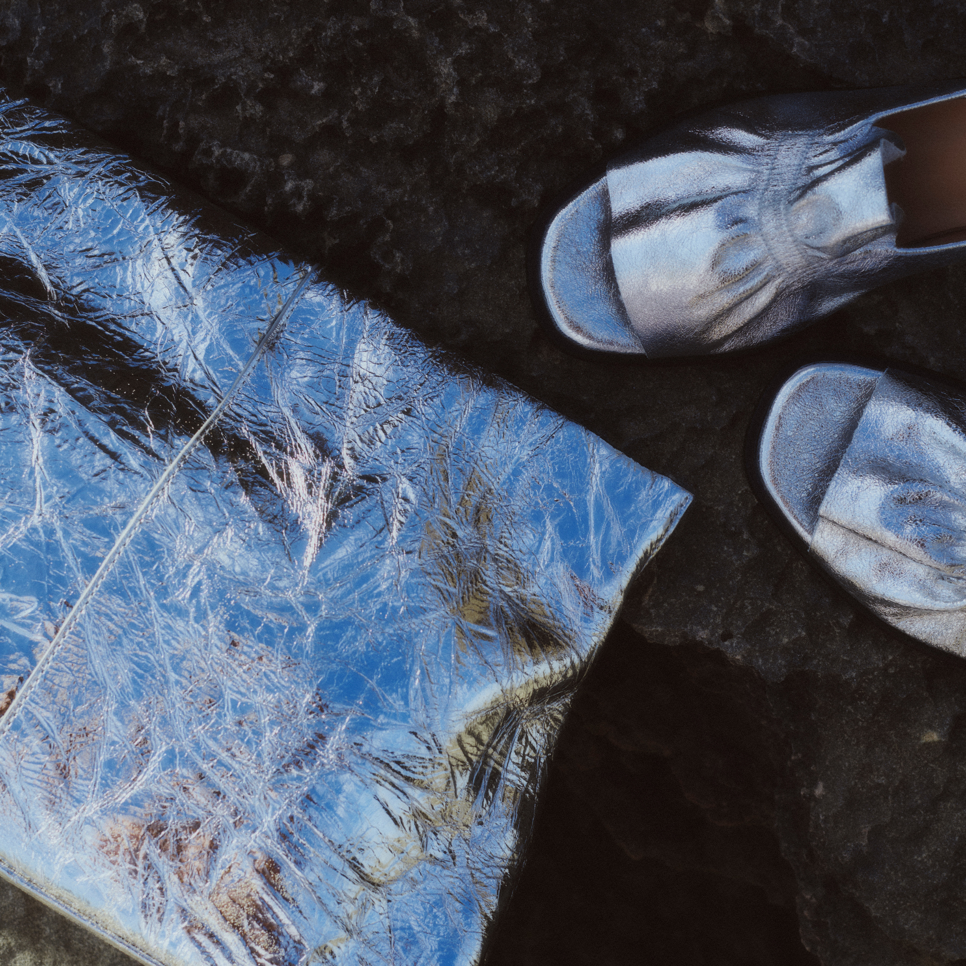 Aevie Metallic Crinkle Patent Leather Clutch