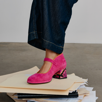 Podium Hot Pink Suede Heels - BRESLEY | Shouz