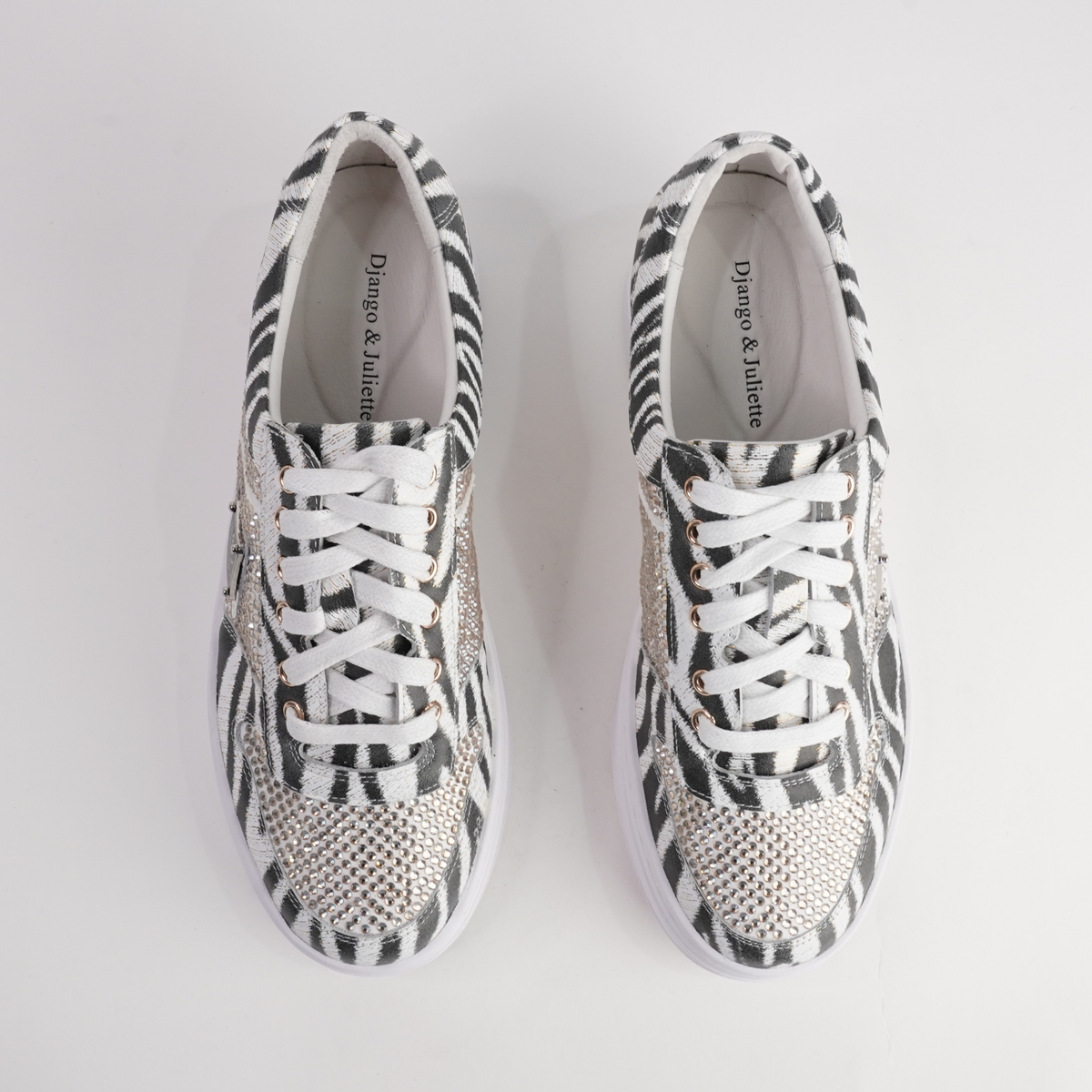 Nenna Zebra Leather/ Gold Jewels Leather Sneakers - DJANGO AND JULIETTE | Shouz