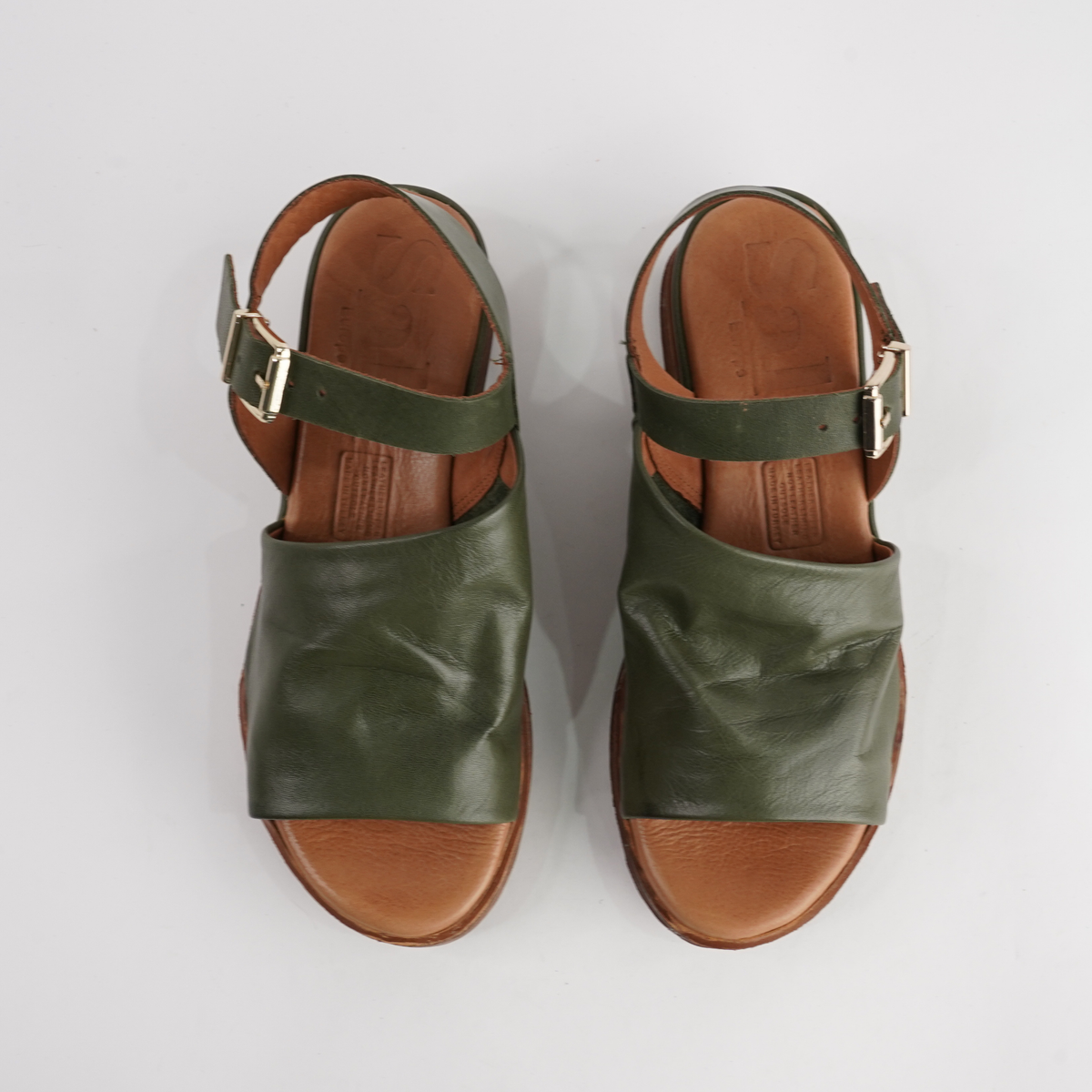 Positano Dark Olive Leather Sandals - SALA | Shouz