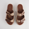 Vexta Choc Leather/ Natural Raffia Slides