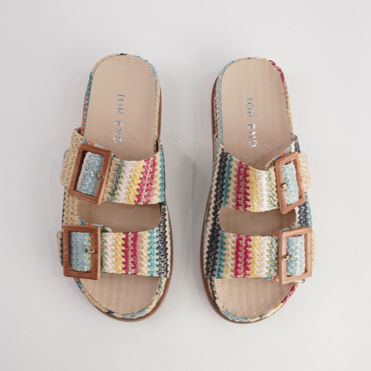 Ixey Blue Multi Raffia Slides - TOP END | Shouz