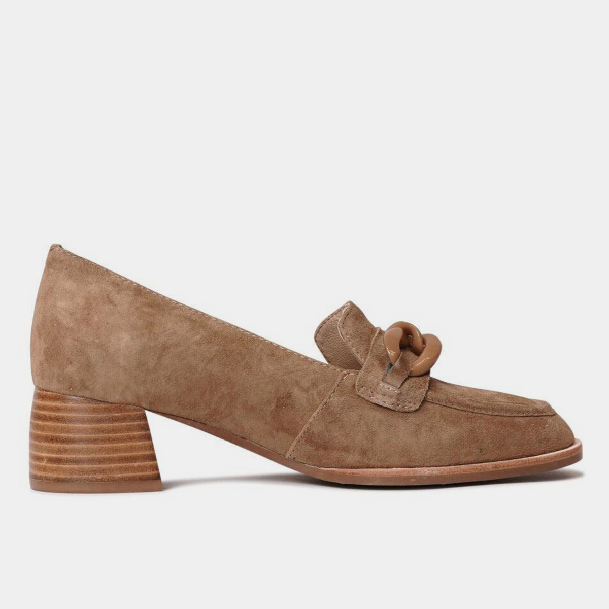 Nomass Light Choc Suede Heeled Loafers - DJANGO AND JULIETTE | Shouz
