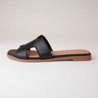 Lycha Black Leather Slides