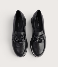 Ealia Black Leather/ Black Charcoal Sole Loafers