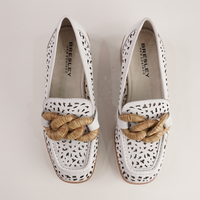 Popo White Leather Heeled Loafers