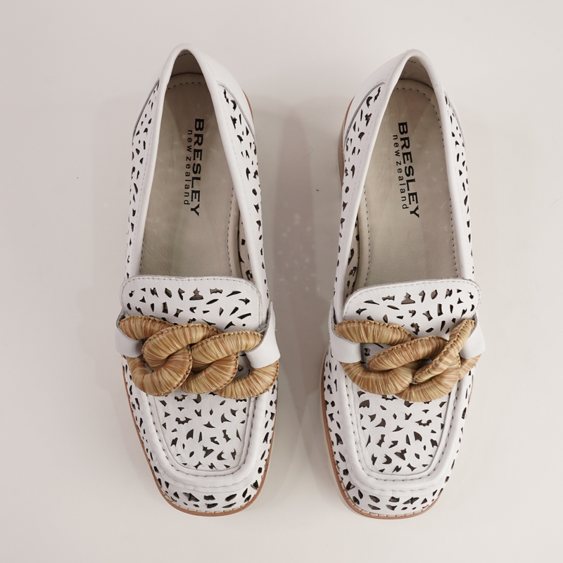 Popo White Leather Heeled Loafers