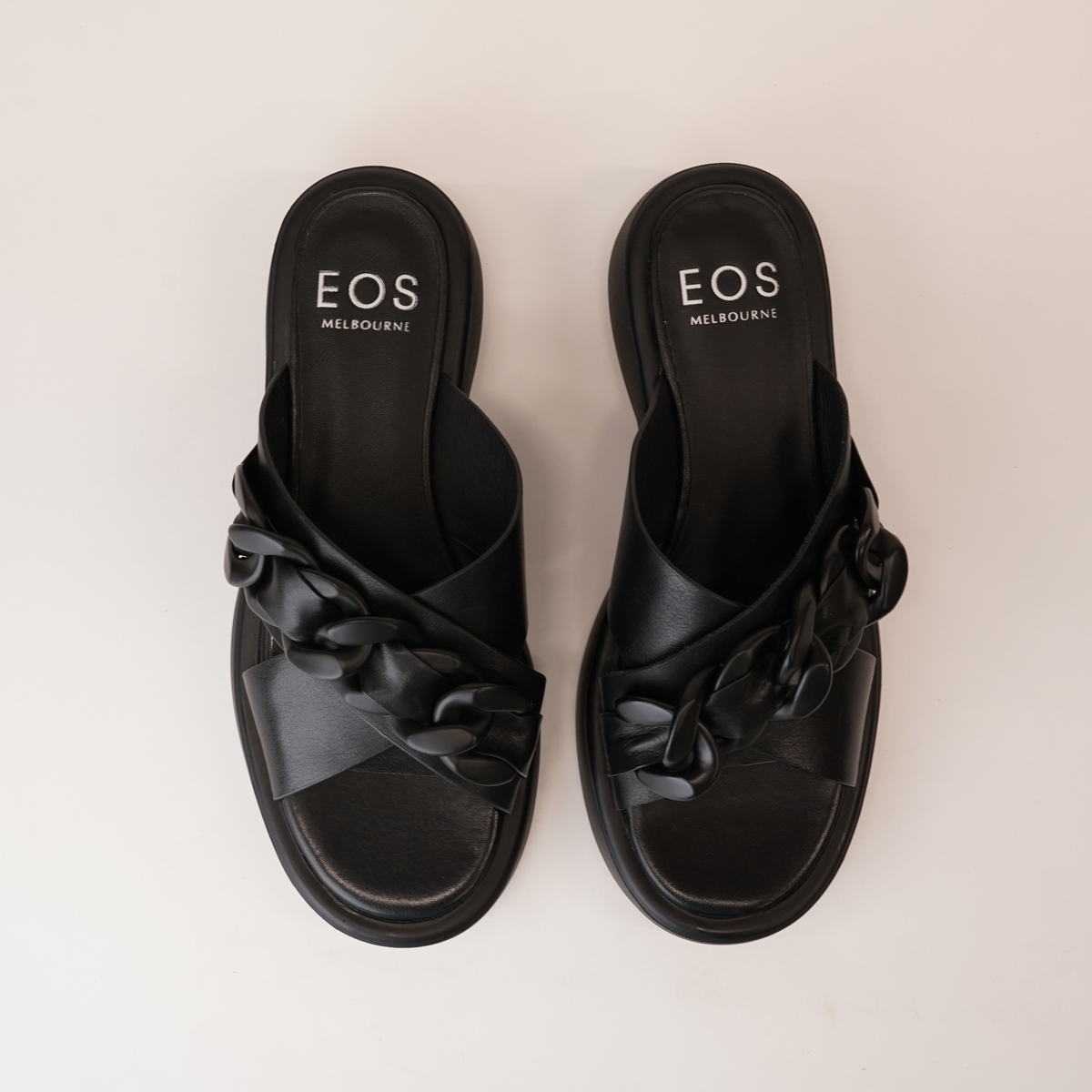 Elease Black Leather Slides - EOS FOOTWEAR | Shouz