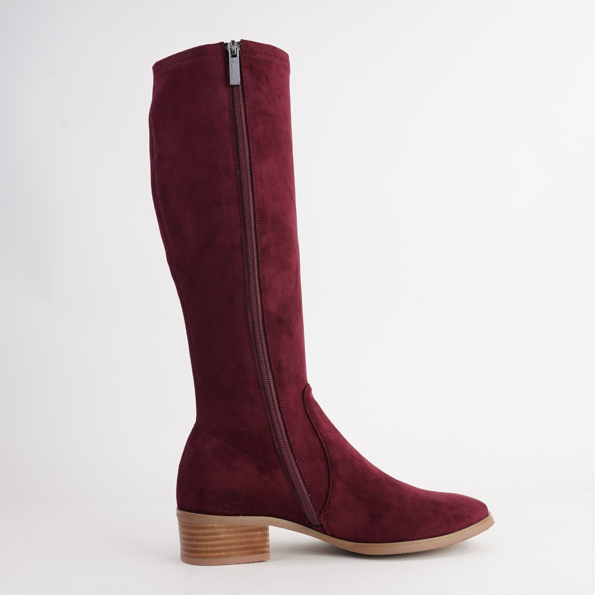 Timothie Burgundy Stretch Microsuede Knee High Boots - DJANGO AND JULIETTE | Shouz