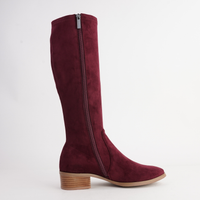 Timothie Burgundy Stretch Microsuede Knee High Boots - DJANGO AND JULIETTE | Shouz