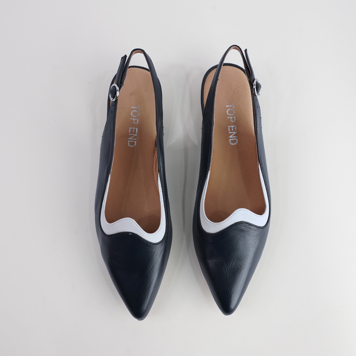 Yeska Navy Leather/ Ivory Flats