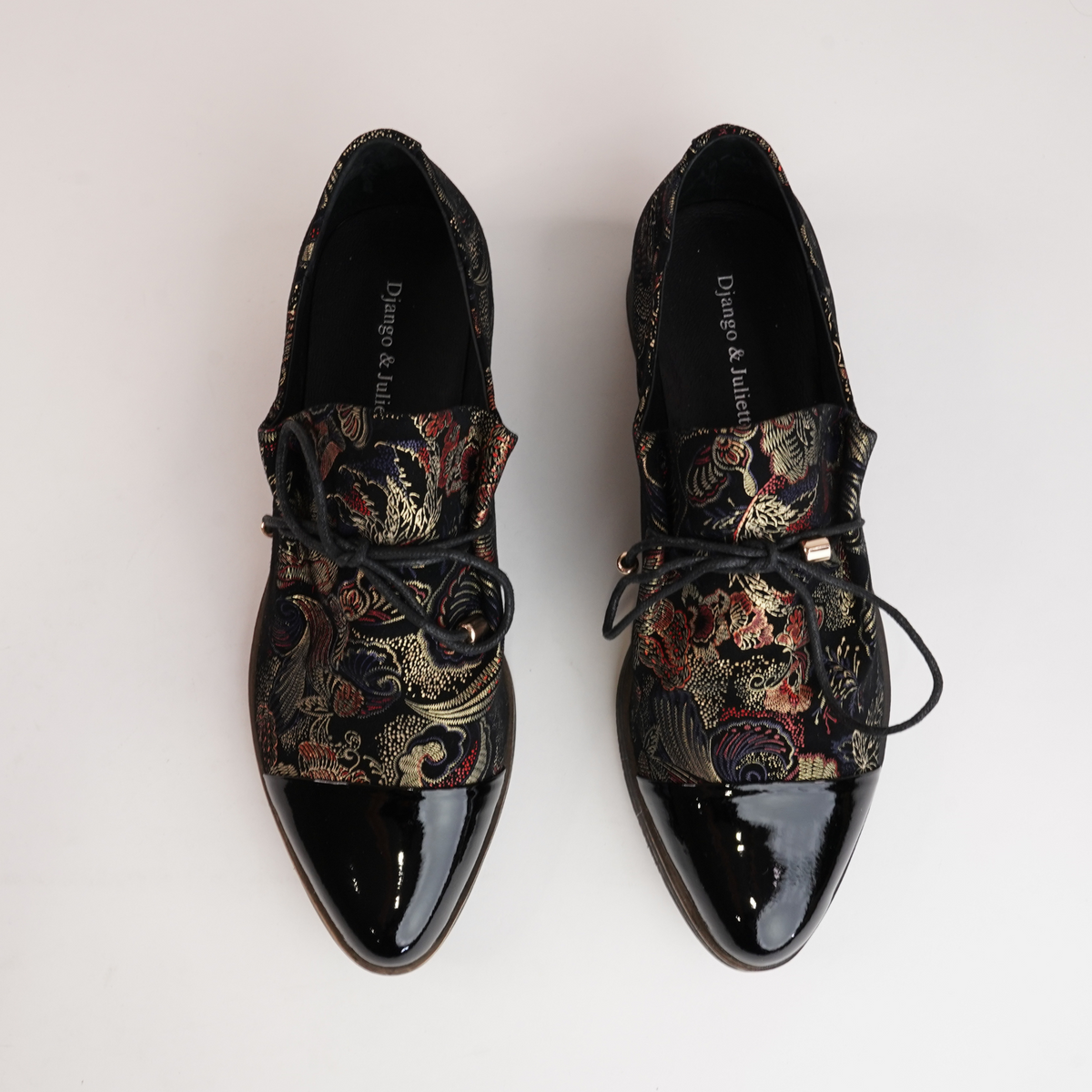Kotty Black Print/ Regal Print Lace-up Flats - DJANGO AND JULIETTE | Shouz