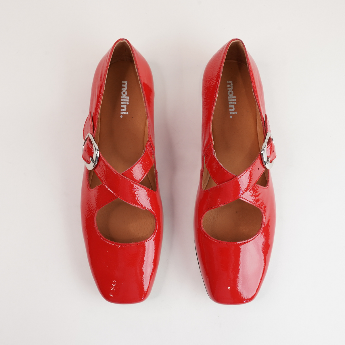 Nowa Red Crinkle Patent Leather Flats - MOLLINI | Shouz