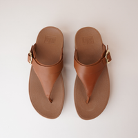 Lulu Adjustable Leather Toe Post Tan Sandals