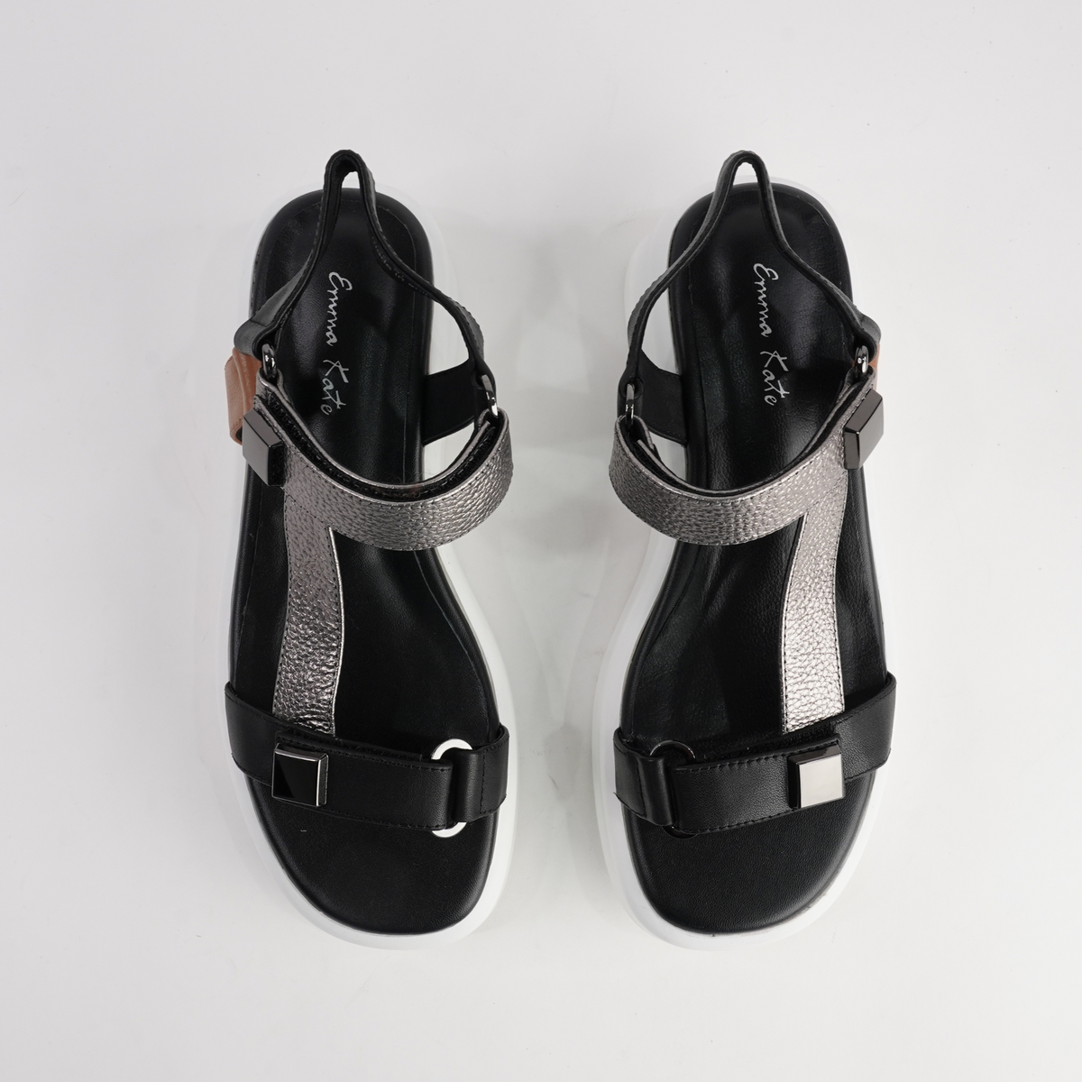 Roz Black/ Silver Leather Sandals - EMMA KATE | Shouz