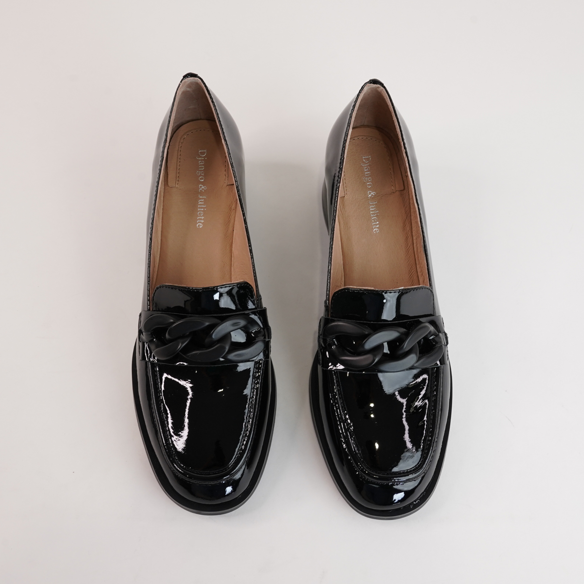 Nomass Black Patent Leather Heeled Loafers - DJANGO AND JULIETTE | Shouz