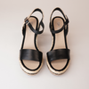 Etroya Black Leather Espadrille Wedges