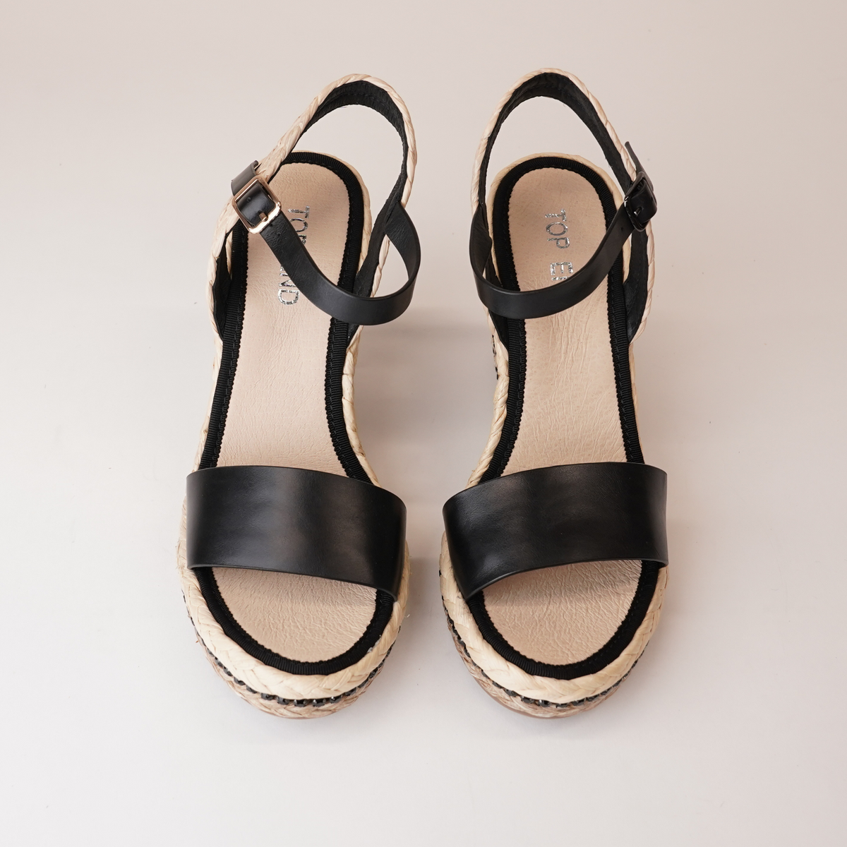 Etroya Black Leather Espadrille Wedges - TOP END | Shouz