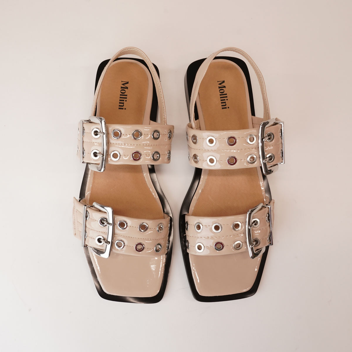 Savina Latte Patent Leather Sandals - MOLLINI | Shouz