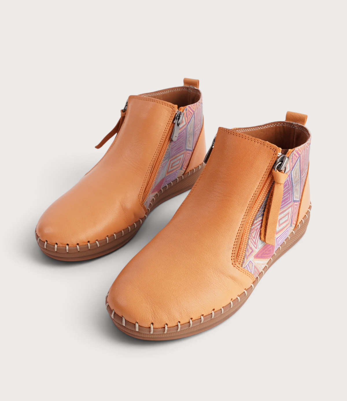 Regan Orange Mosaic Leather Ankle Boots