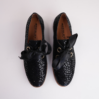 Admin Black Leopard Leather Lace-up Flats