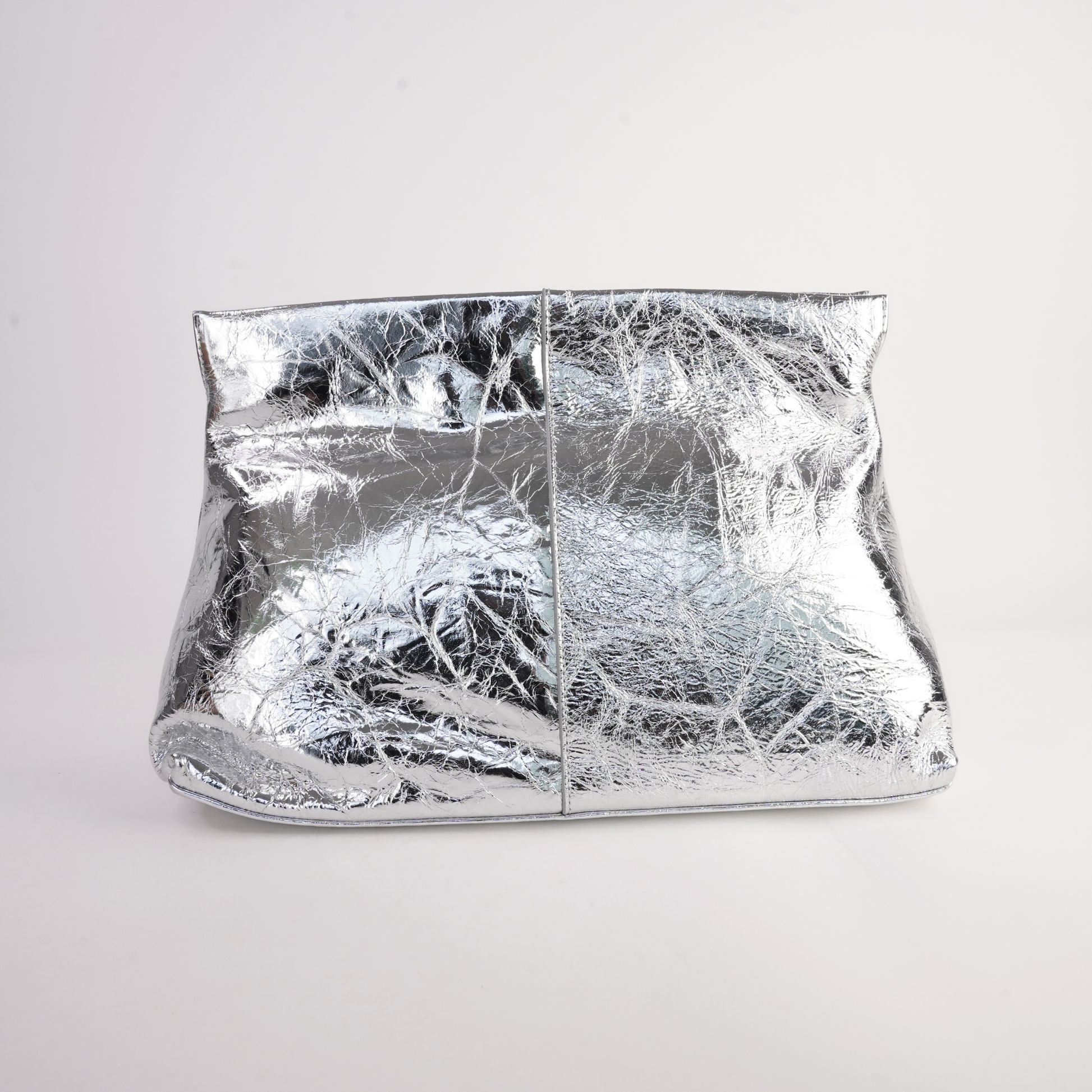 Aevie Metallic Crinkle Patent Leather Clutch