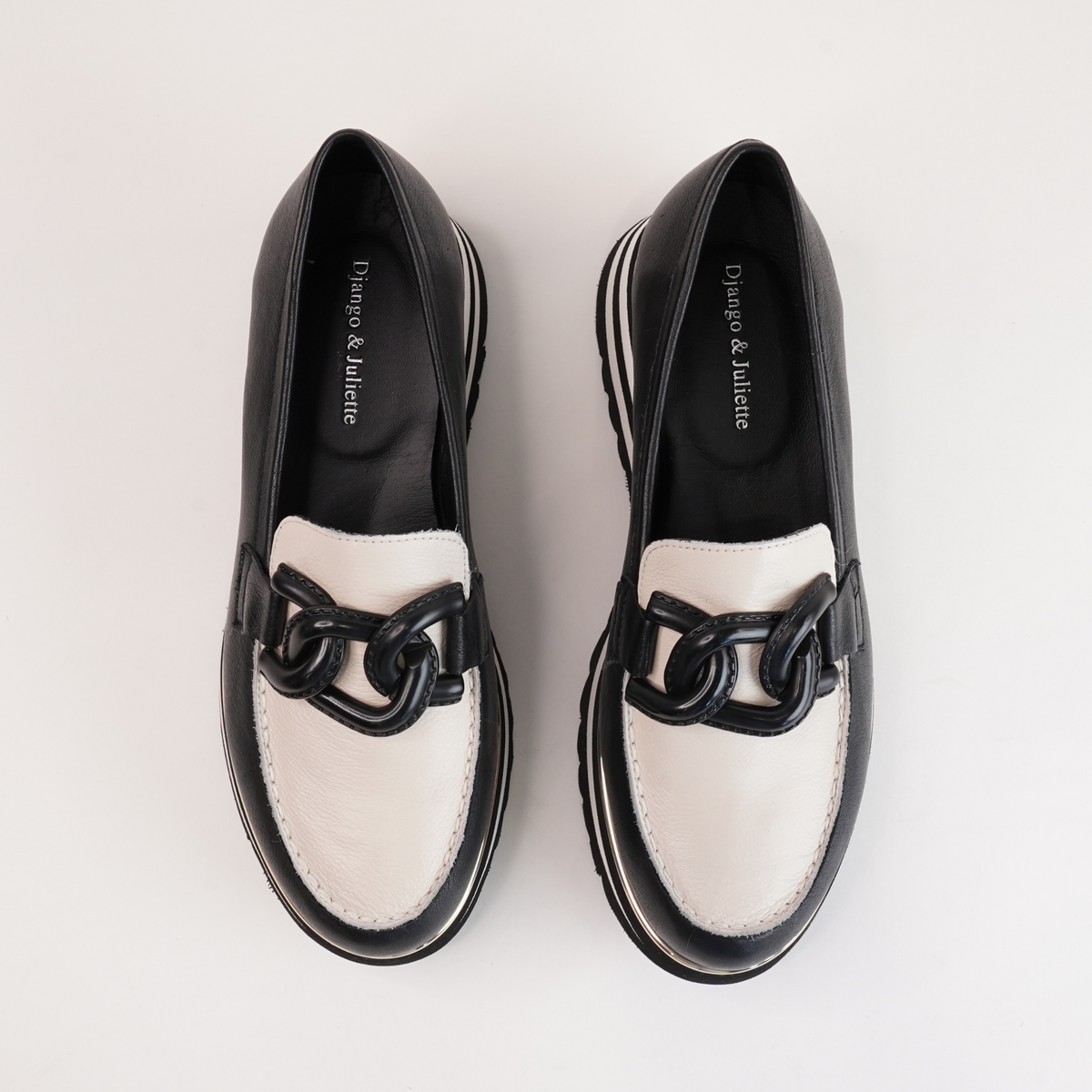 Ealia Black/ Milk Leather Loafers - DJANGO AND JULIETTE | Shouz