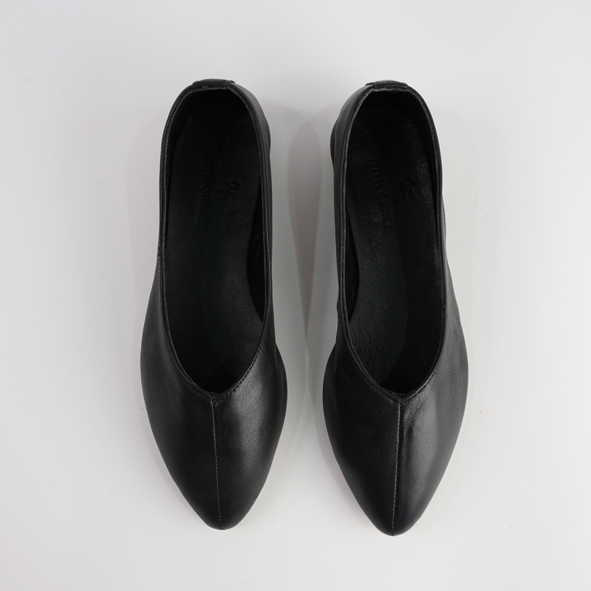 Celeste Black Leather Ballet Flats - WITH GRACE | Shouz