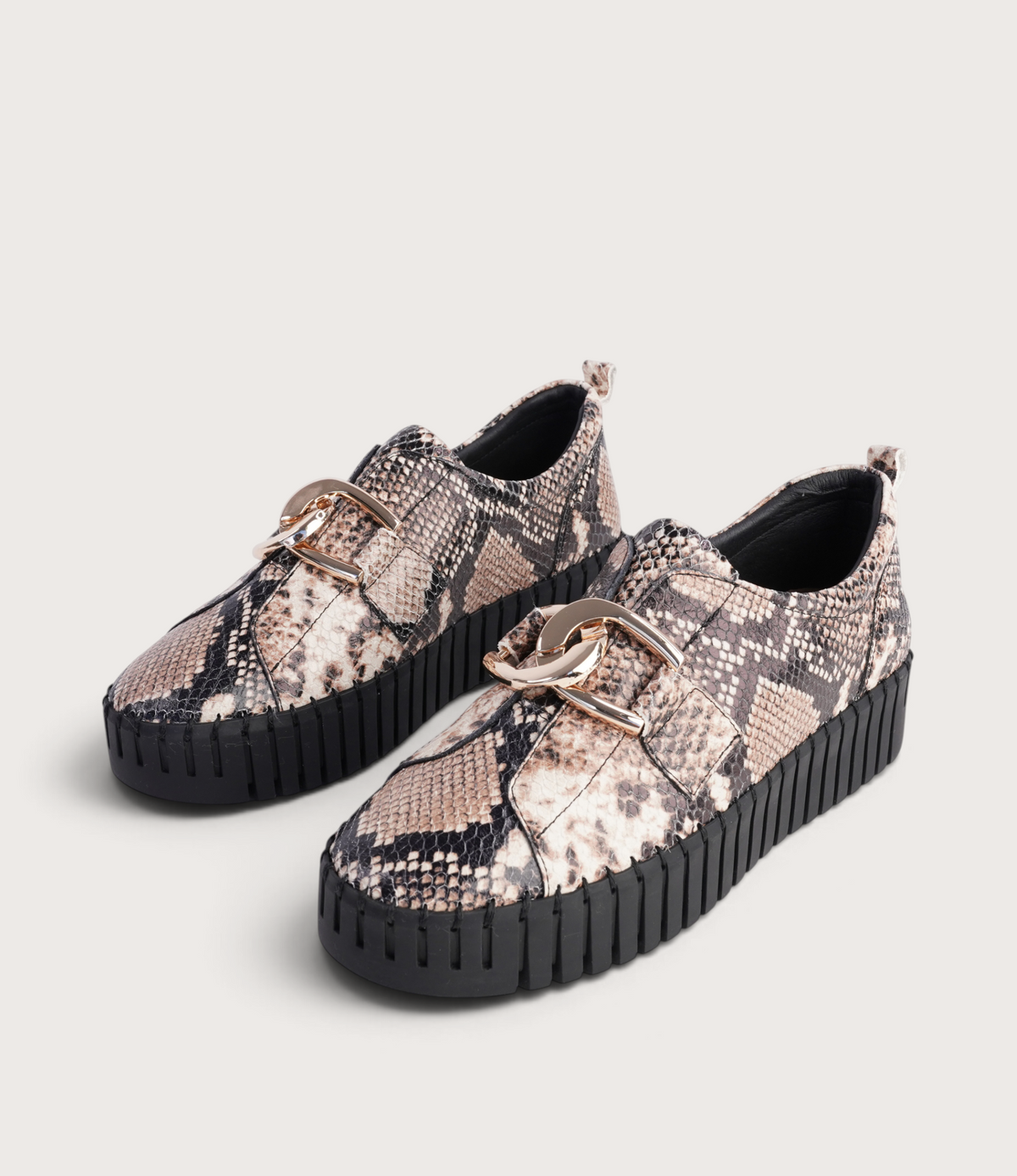 Breeza Black Caramel Snake Leather/ Black Sole Sneakers