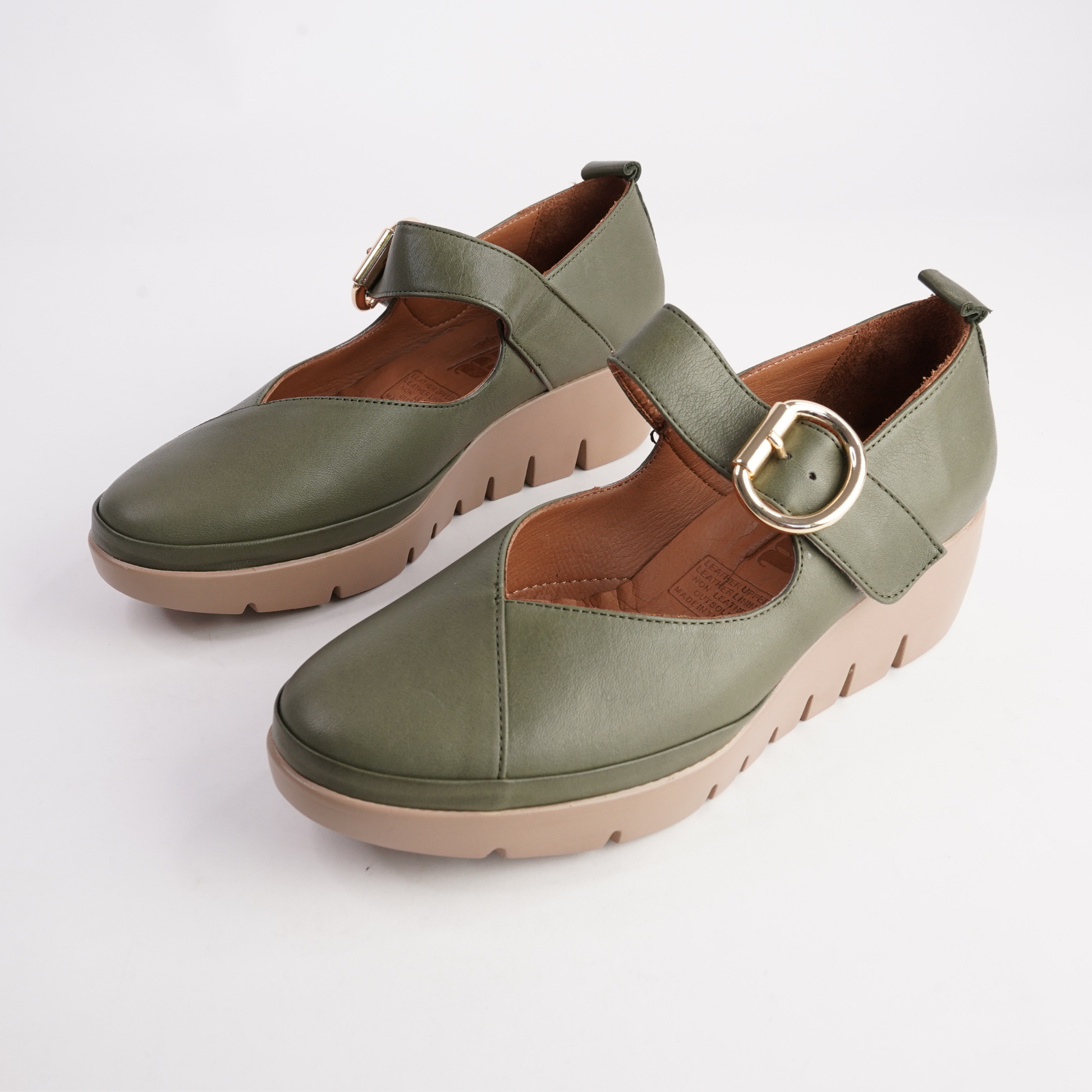Solo Dark Olive Leather Flats - SALA | Shouz