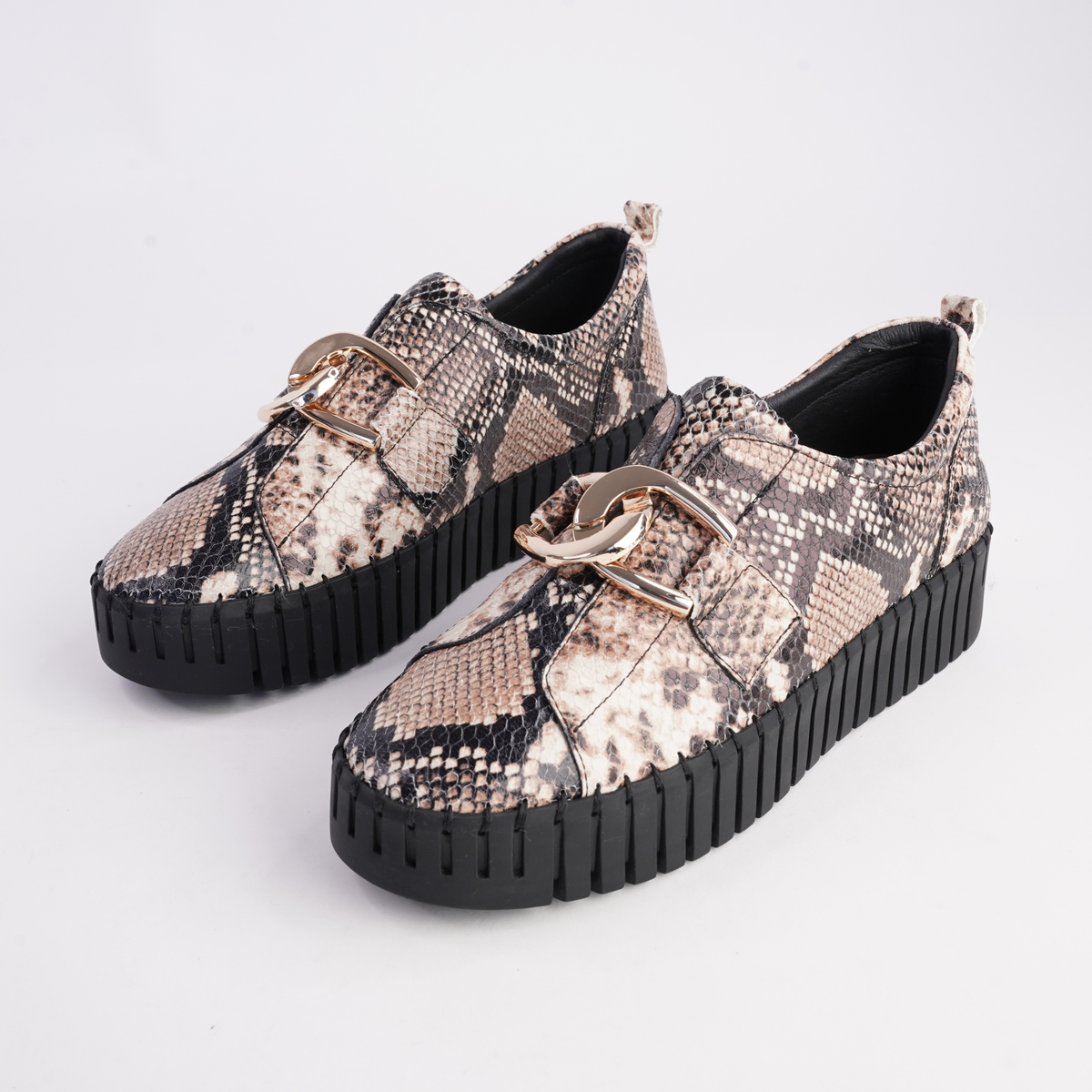 Breeza Black Caramel Snake Leather/ Black Sole Sneakers - DJANGO AND JULIETTE | Shouz