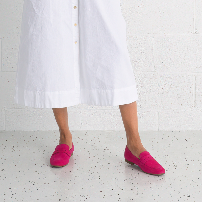 Libby Pink Suede Leather Loafers