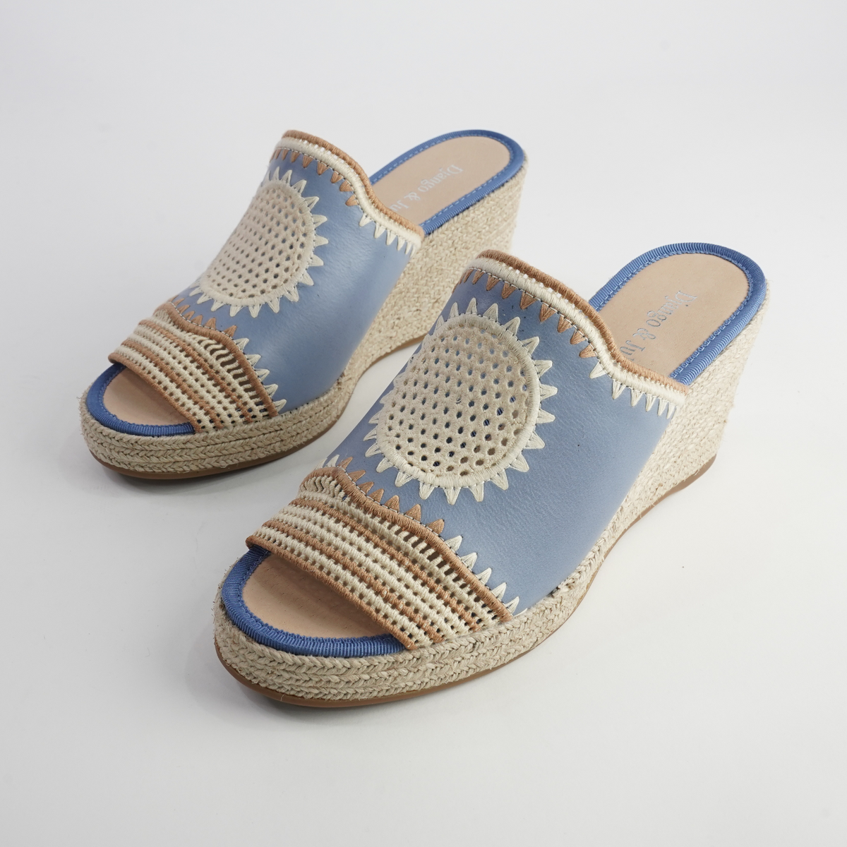 Poppsy Denim Multi Leather Espadrille Wedges - DJANGO AND JULIETTE | Shouz