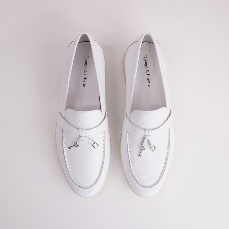 Lydea White Leather Loafers