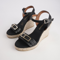 Wren Doya Negro Leather Espadrille Wedges