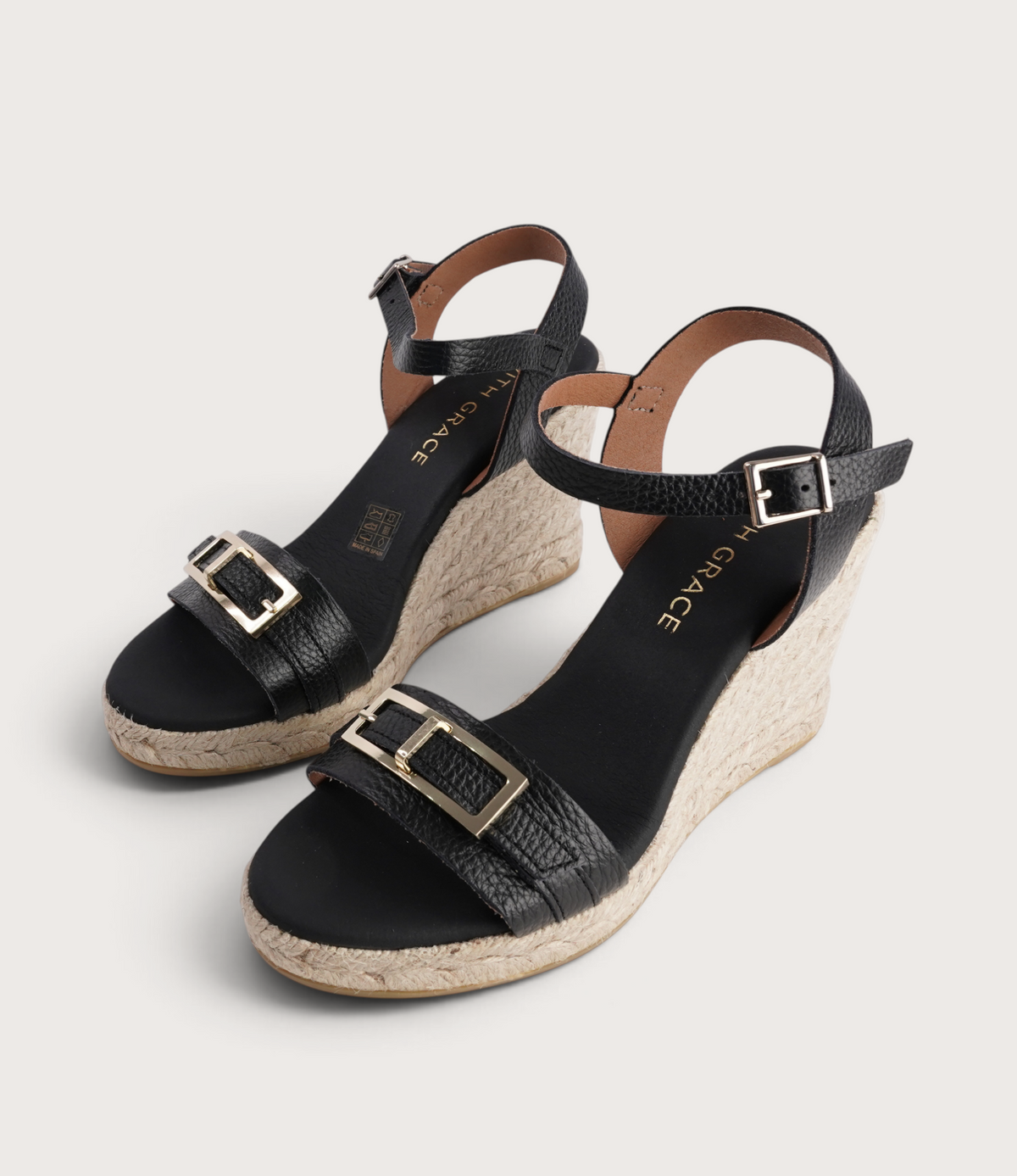 Wren Doya Negro Leather Espadrille Wedges
