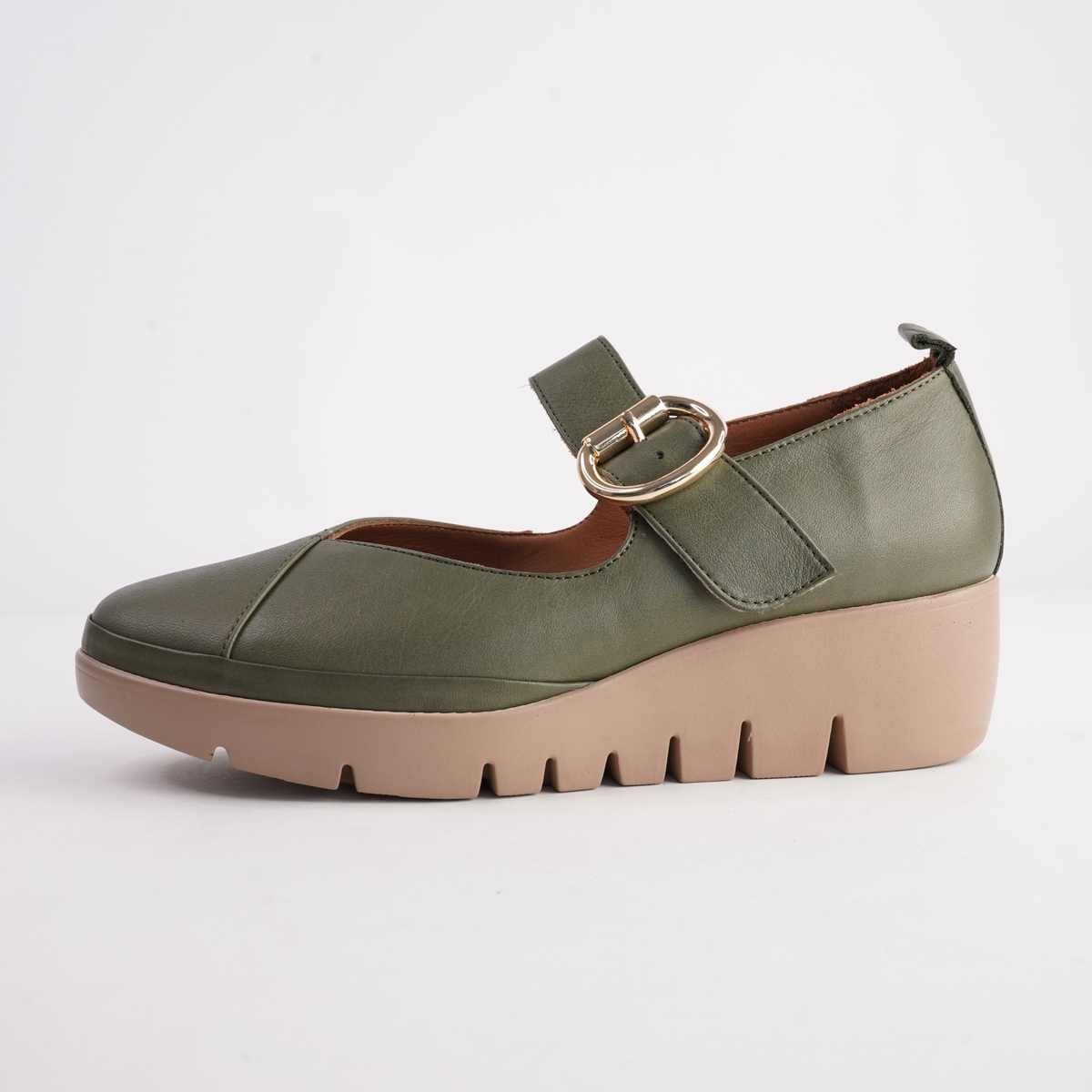 Solo Dark Olive Leather Flats - SALA | Shouz