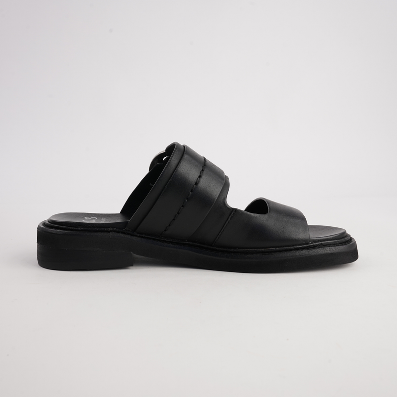 Stary Black Leather Slides
