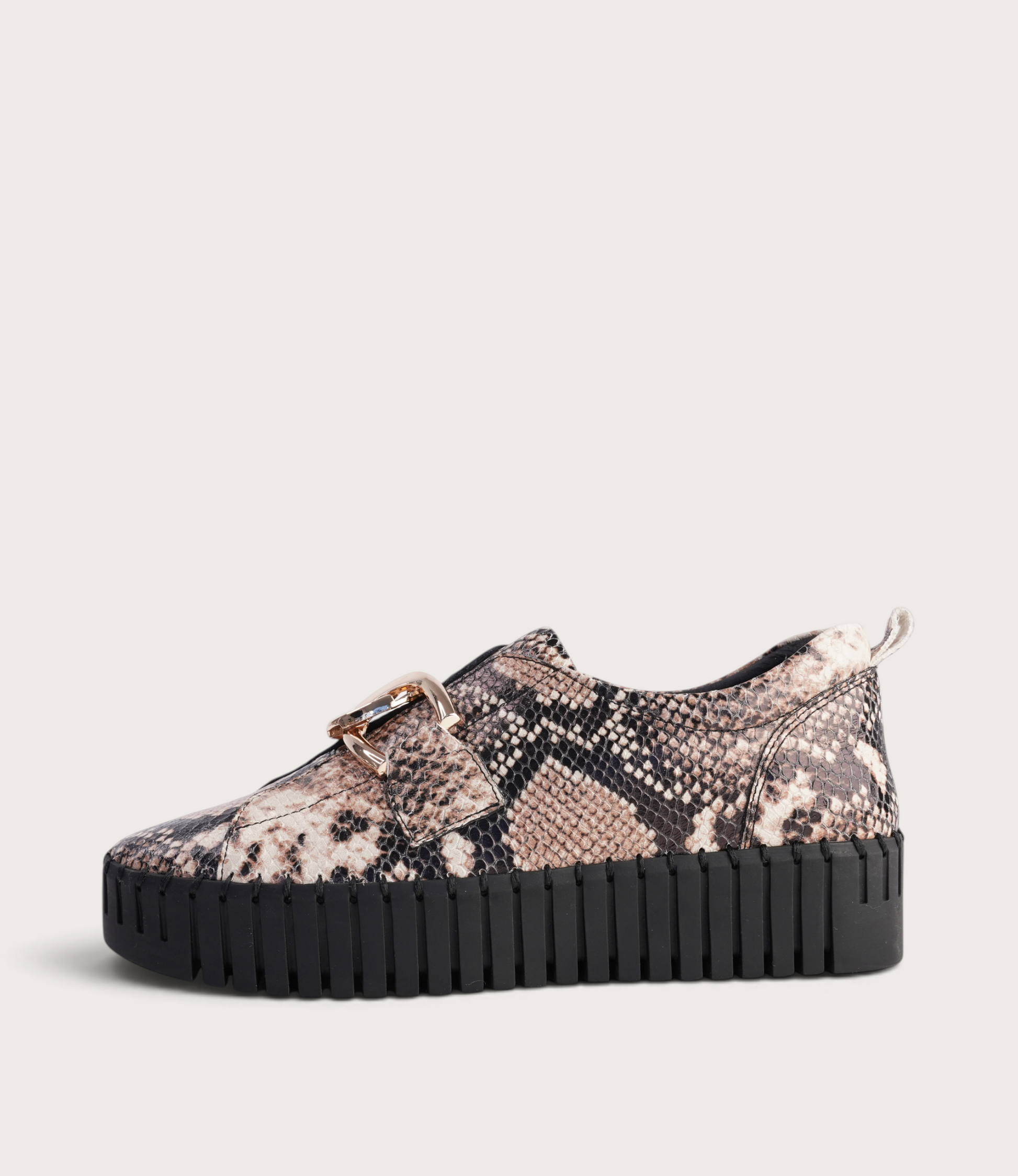 Breeza Black Caramel Snake Leather/ Black Sole Sneakers