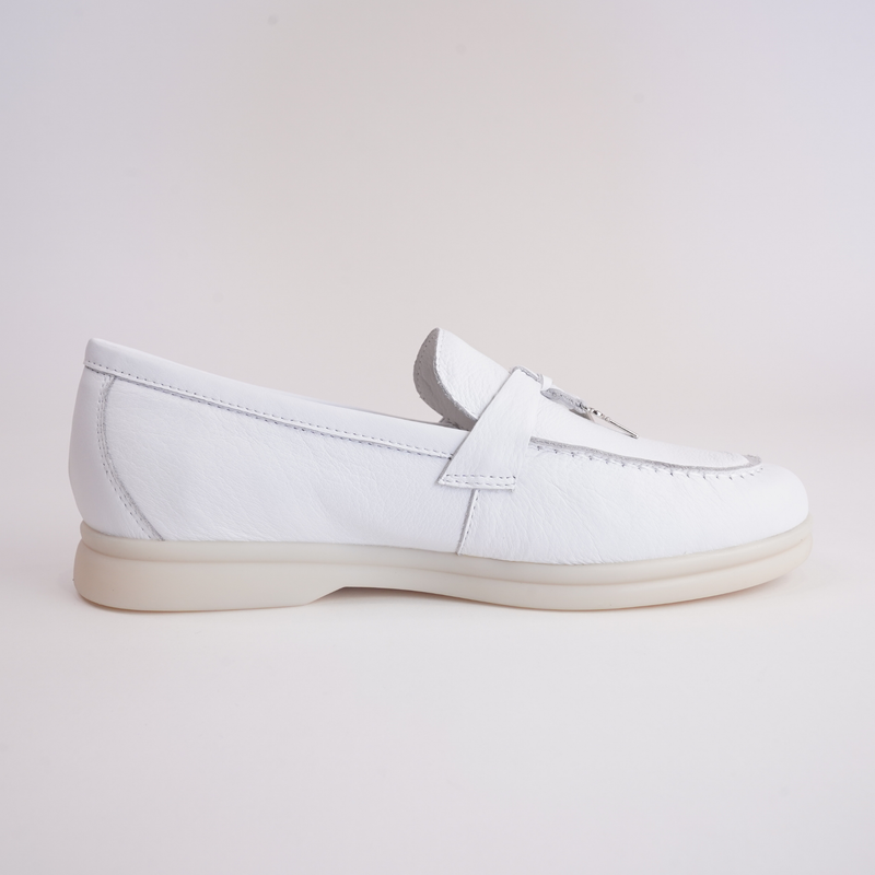 Lydea White Leather Loafers